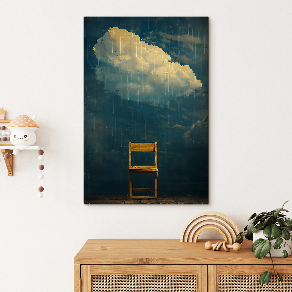 Wooden chair in the rain