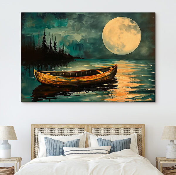 Cuadros Cuadros Un barco en el agua con la luna llena al fondo (SKU: s40442)