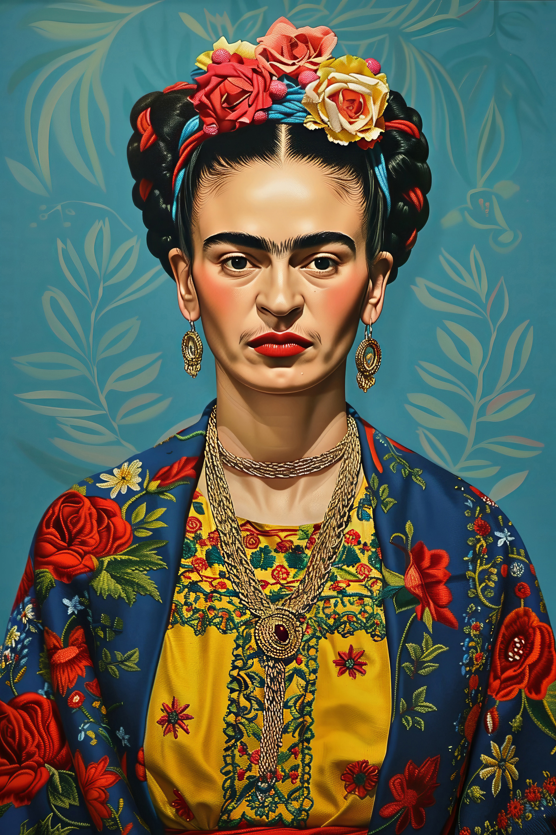 Floral crown and vibrant gaze