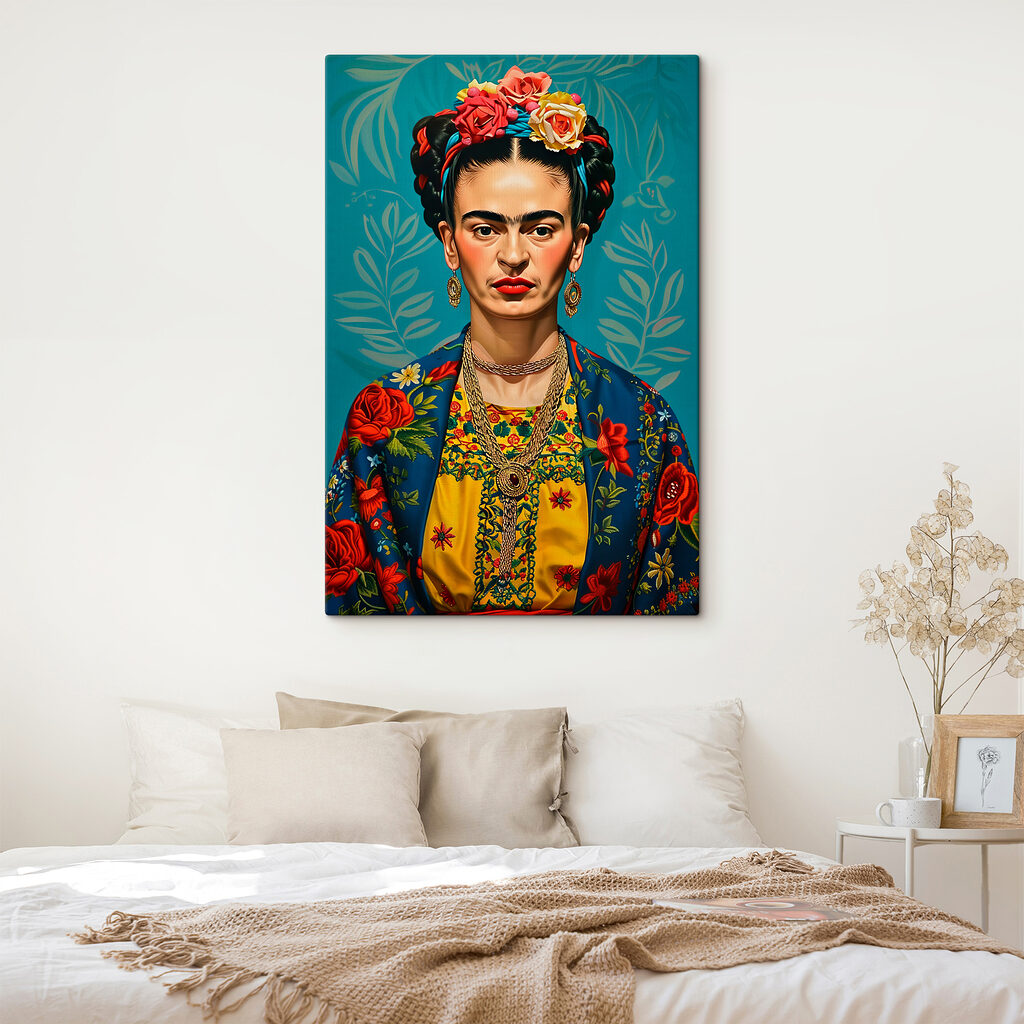 Floral crown and vibrant gaze
