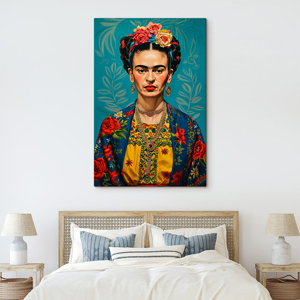 Floral crown and vibrant gaze