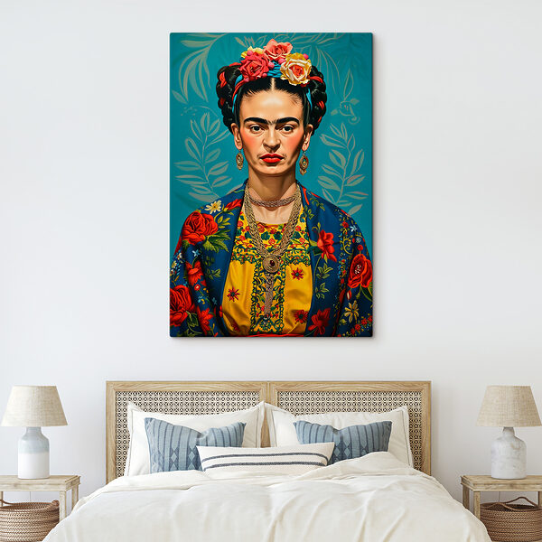 Floral crown and vibrant gaze