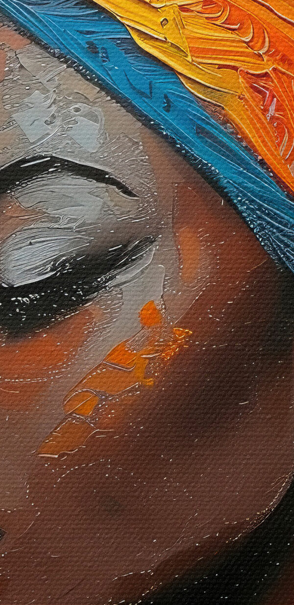 Painting of a woman with a colorful head wrap