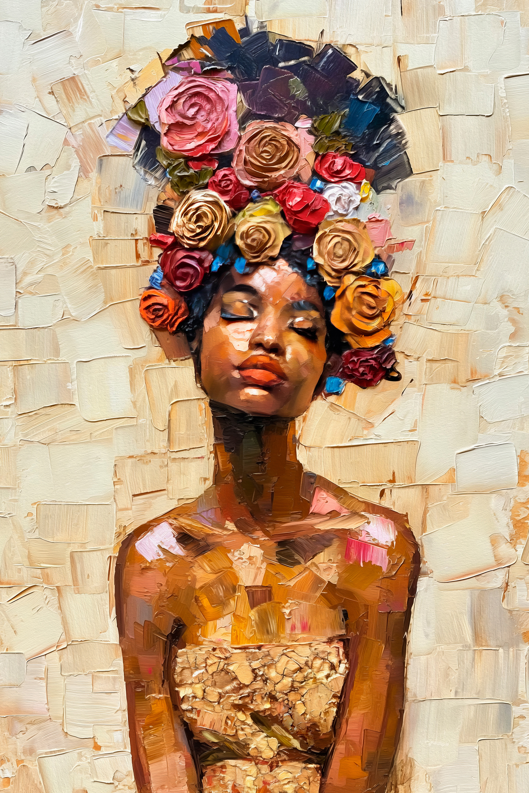Painting of a woman with flowers on her head