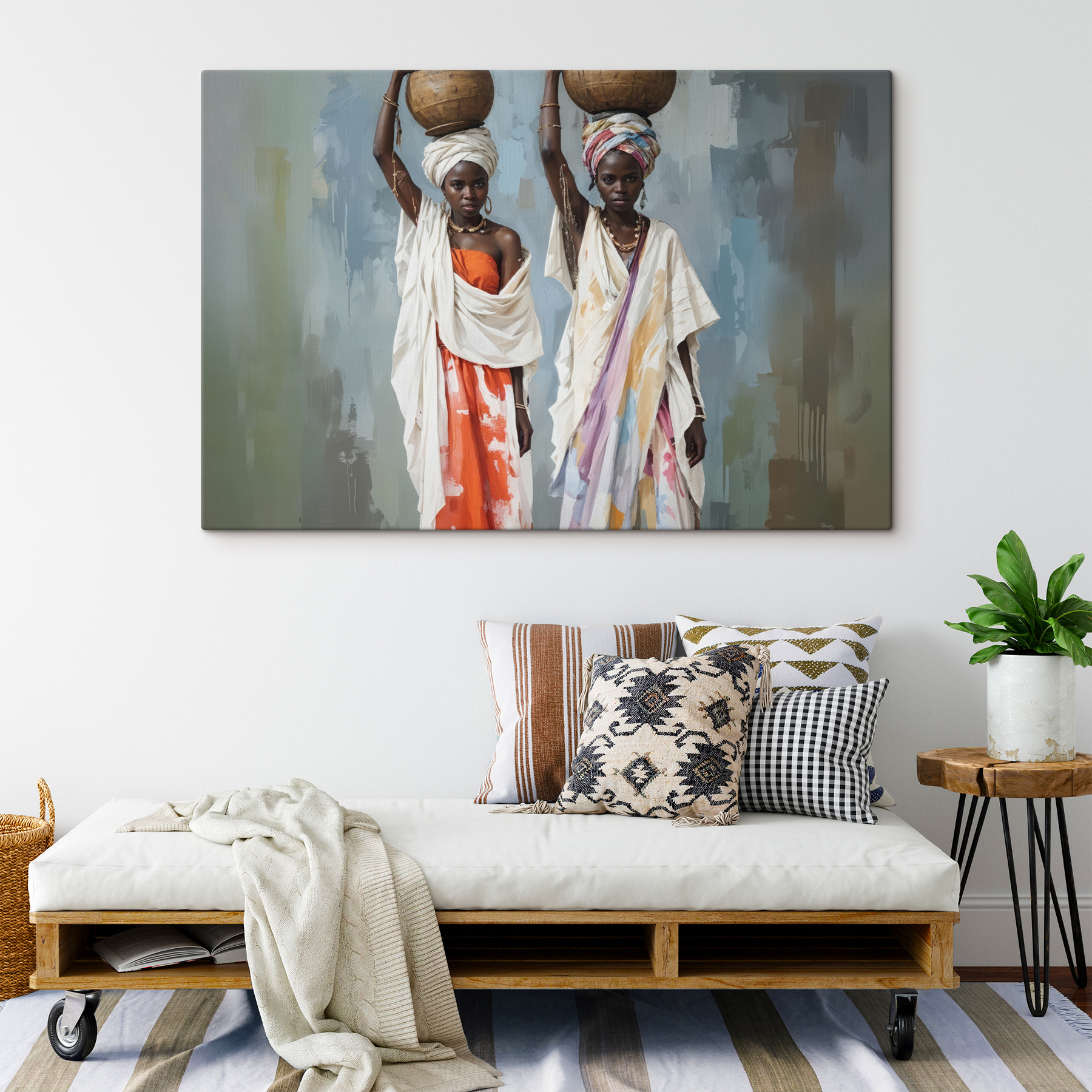 Group of women in traditional dresses holding baskets on their heads Group of women in traditional dresses holding baskets on their heads
