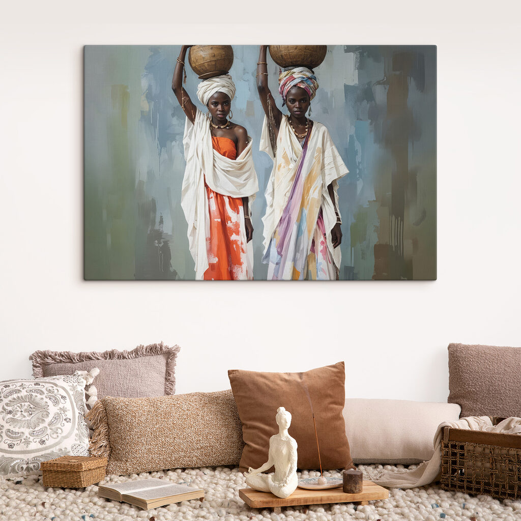 Group of women in traditional dresses holding baskets on their heads Group of women in traditional dresses holding baskets on their heads