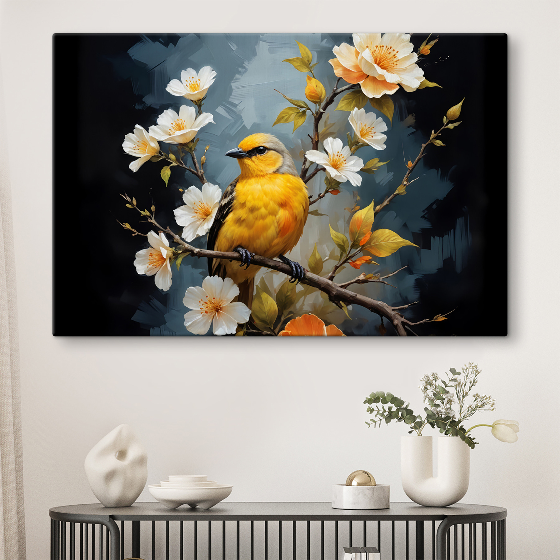 Bird on a branch with flowers Bird on a branch with flowers