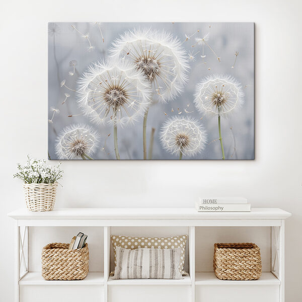 Group of dandelions with seeds flying Group of dandelions with seeds flying