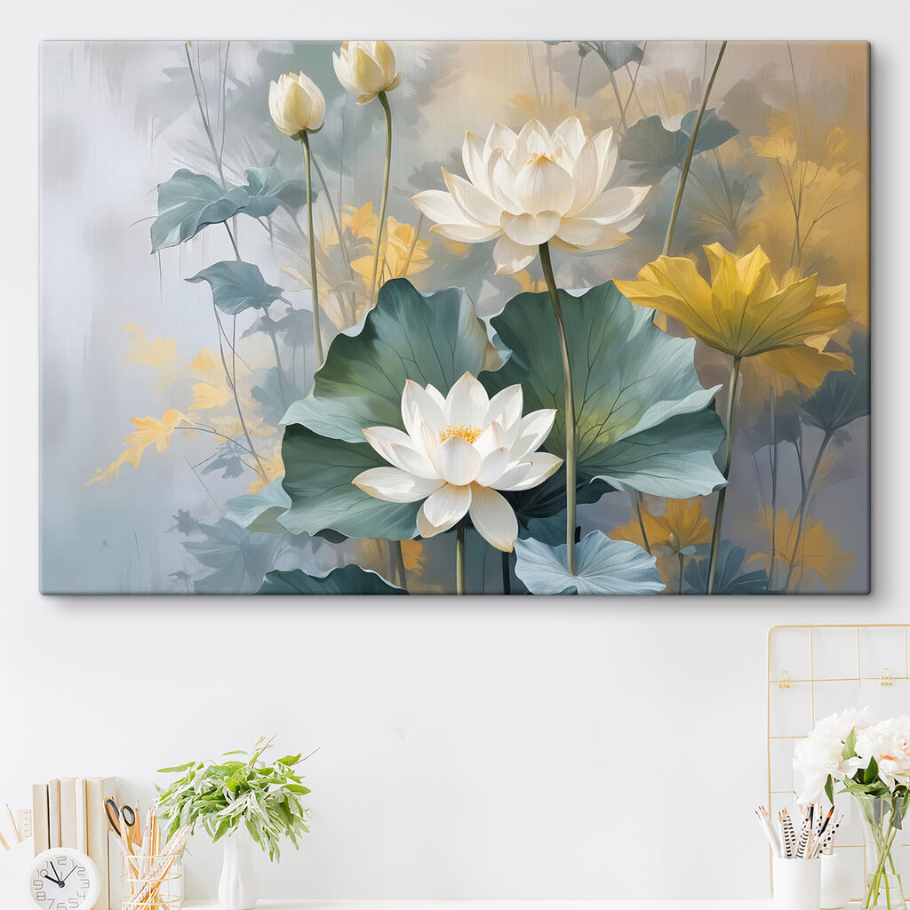Painting of white flowers and green leaves