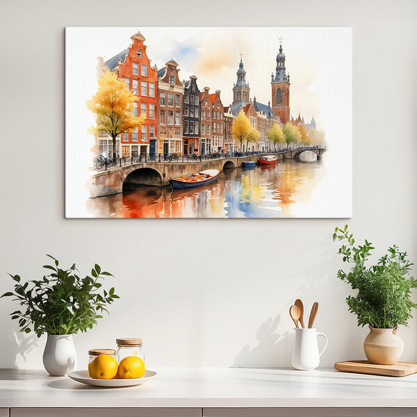 Cuadros Acuarela de un canal con barcos y edificios (SKU: s40561) Cuadros Cuadros Acuarela de un canal con barcos y edificios (SKU: s40561)