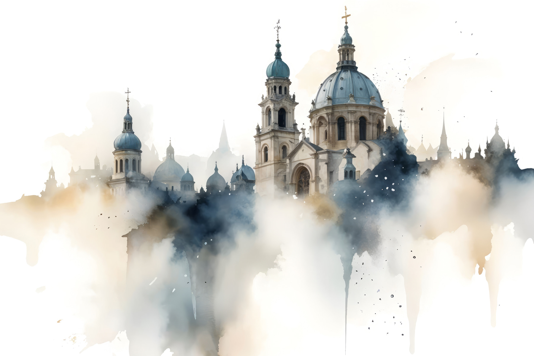 Building with domes and a white sky