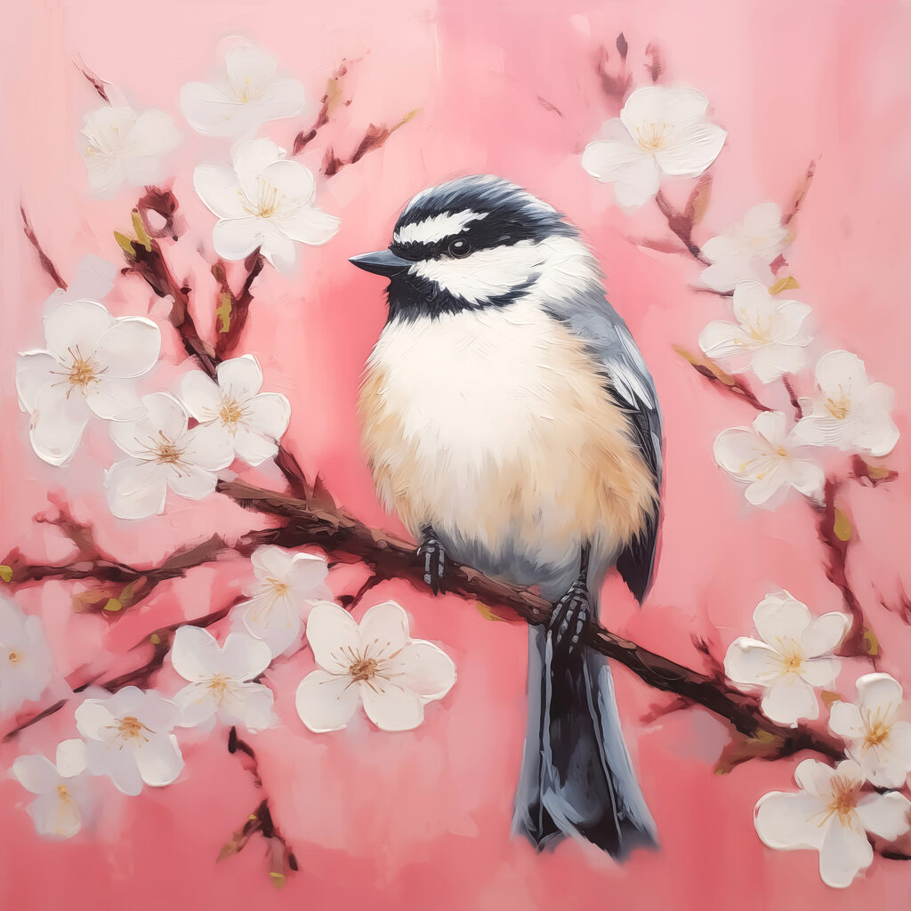 Bird on a branch with white flowers Bird on a branch with white flowers