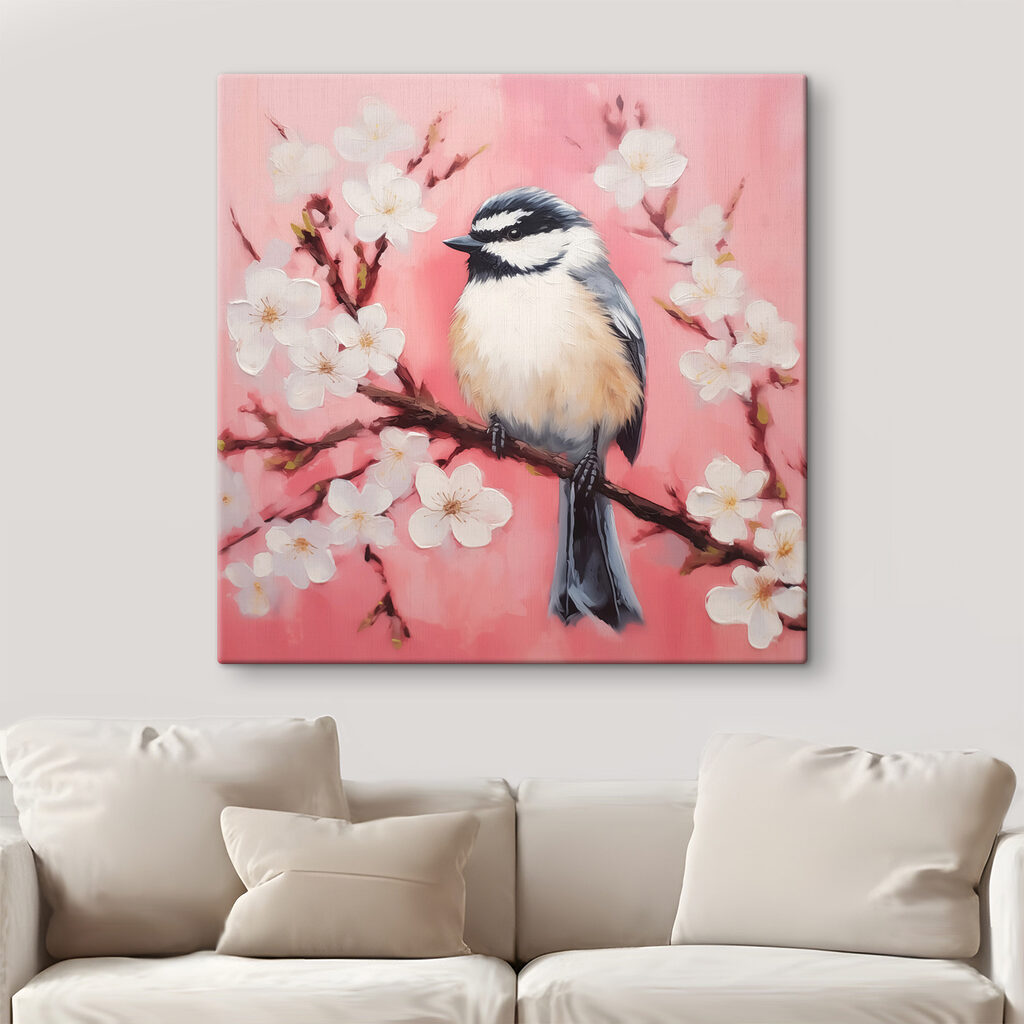 Bird on a branch with white flowers Bird on a branch with white flowers
