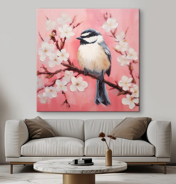 Bird on a branch with white flowers Bird on a branch with white flowers