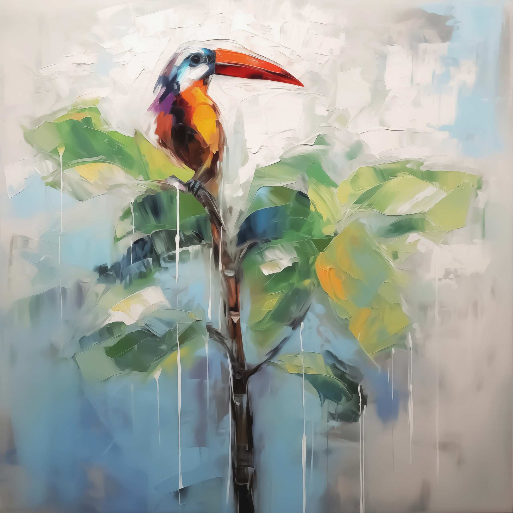 Painting of a bird on a branch Painting of a bird on a branch