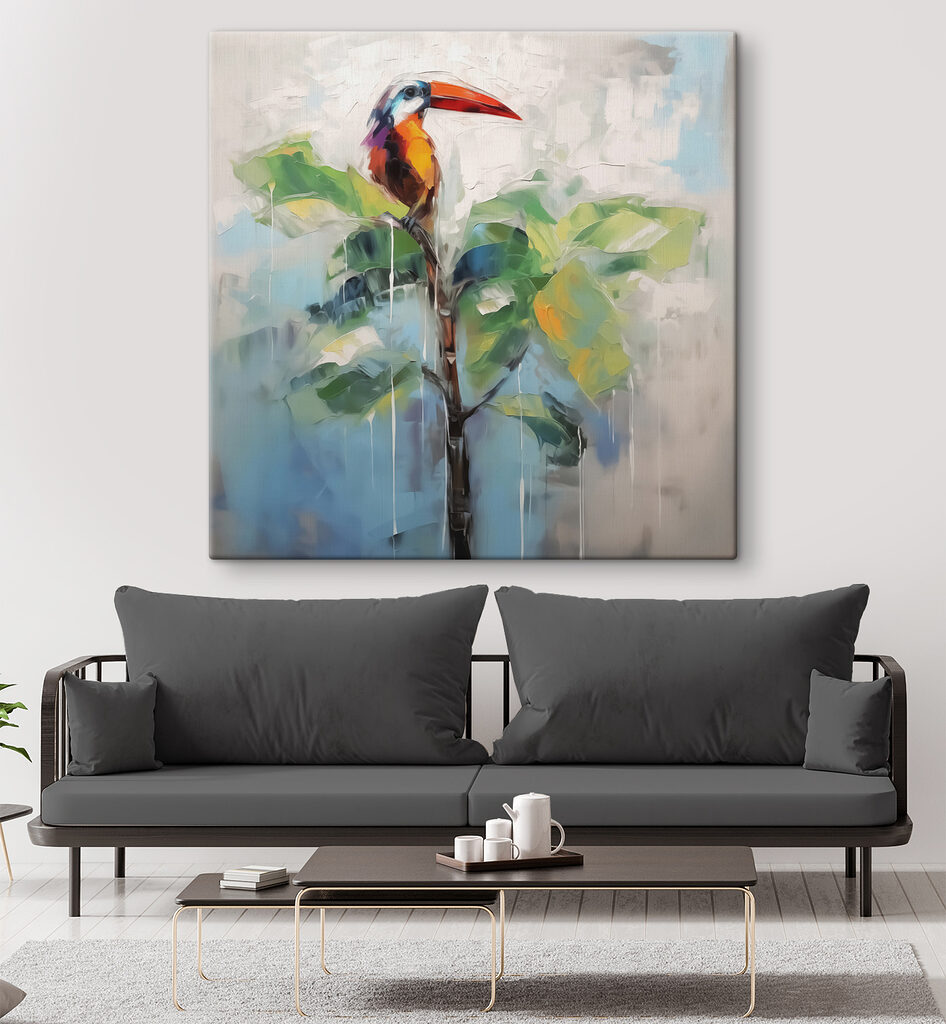 Painting of a bird on a branch Painting of a bird on a branch