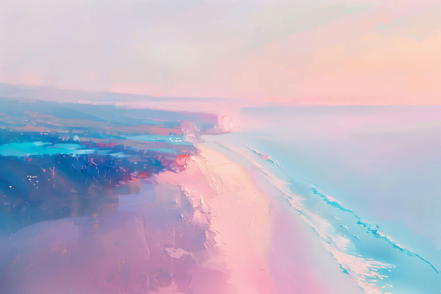 Playa con cielo rosa y azul