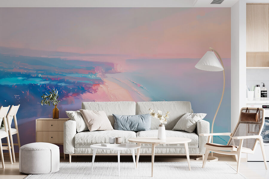 Playa con cielo rosa y azul