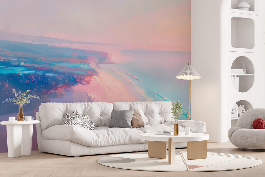 Playa con cielo rosa y azul