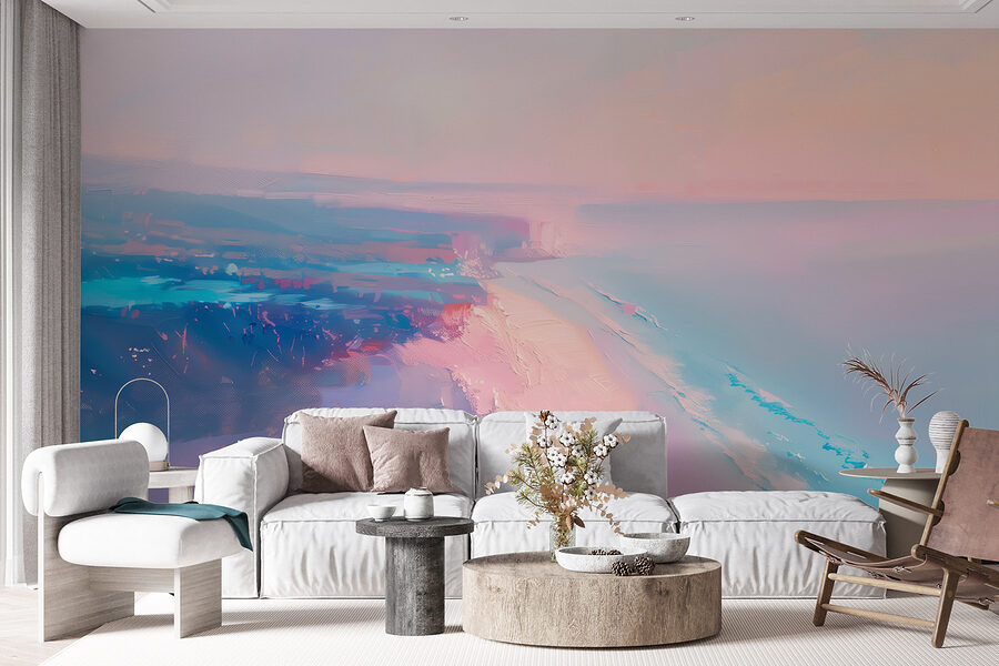 Playa con cielo rosa y azul