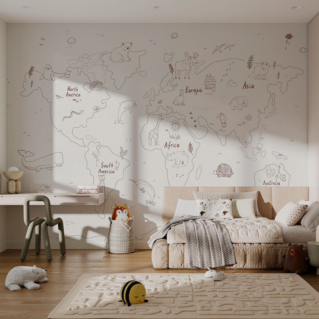 Map of the world with animals