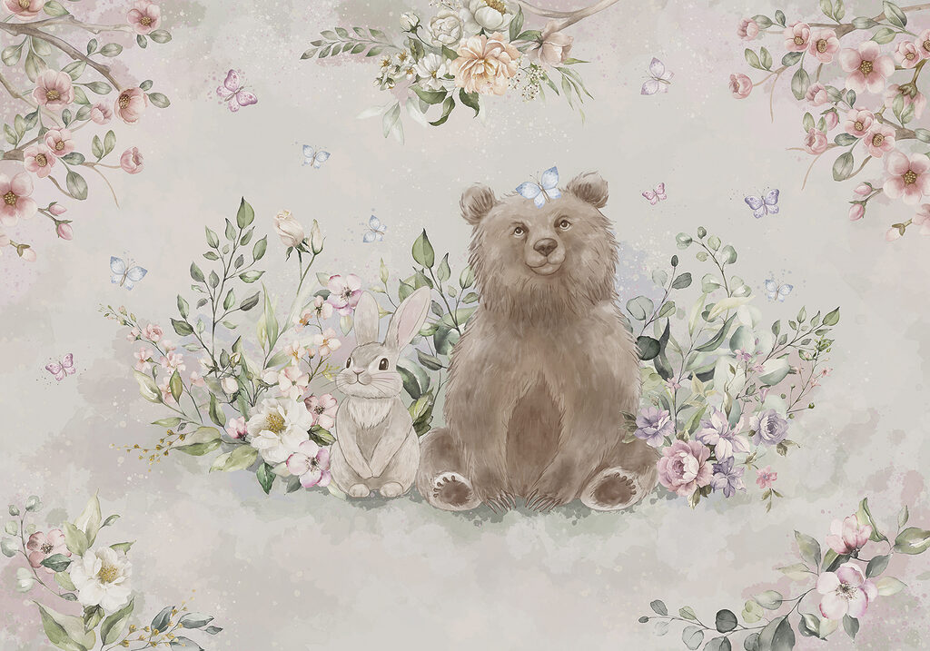 Oso y conejo con flores Oso y conejo con flores