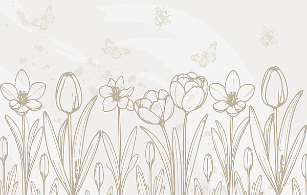 Dibujo lineal de flores y mariposas Dibujo lineal de flores y mariposas