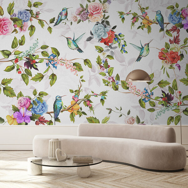 Papel pintado con flores y pájaros Papel pintado con flores y pájaros
