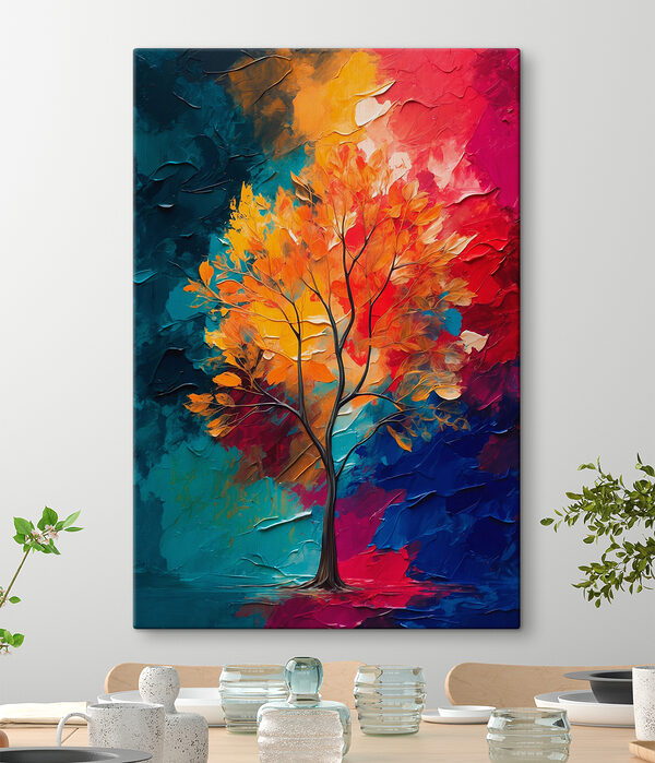 Cuadros Cuadro de un árbol con hojas naranjas y azules (SKU: s40459) Cuadros Cuadros Cuadro de un árbol con hojas naranjas y azules (SKU: s40459)