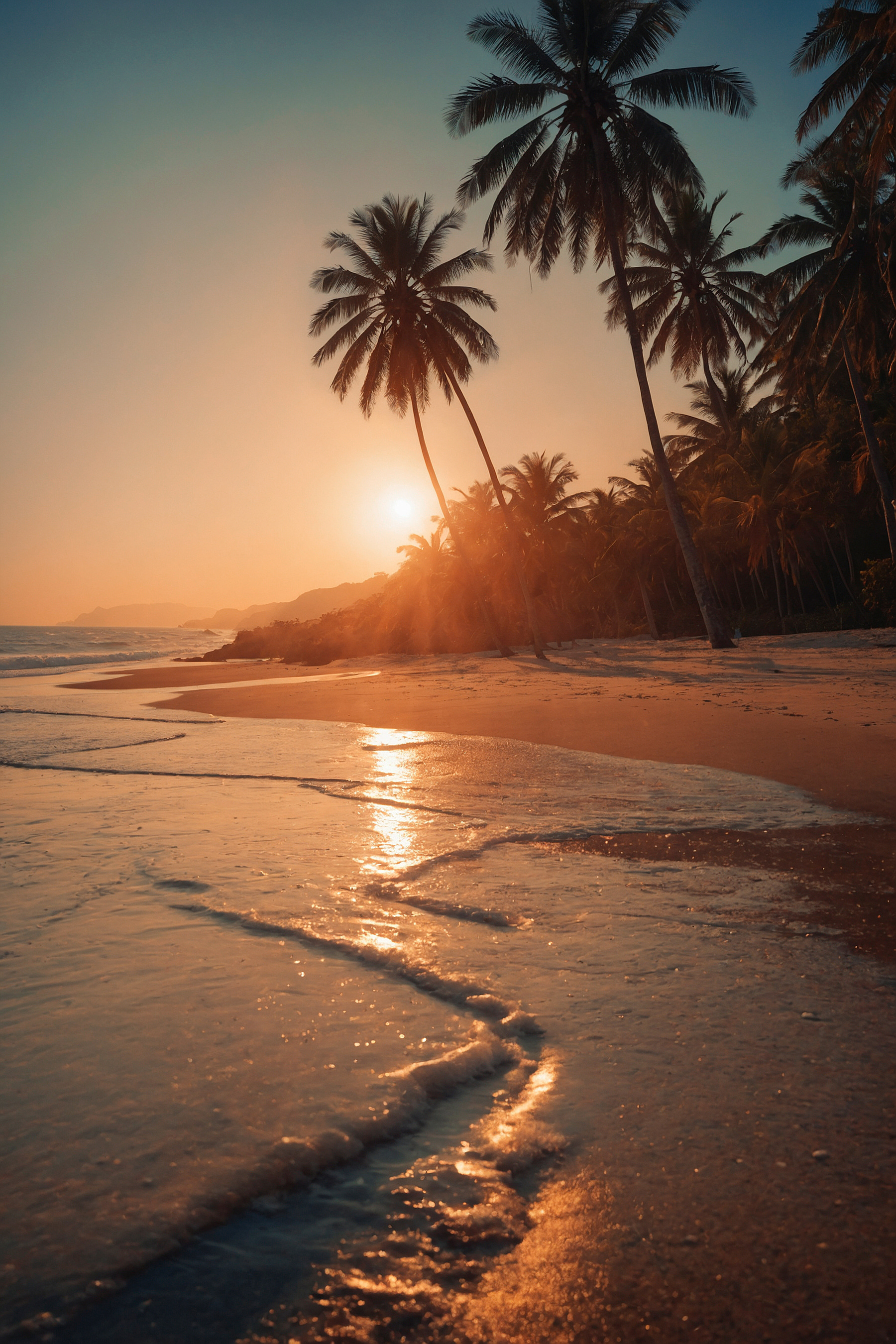 Beach with palm trees and water Beach with palm trees and water