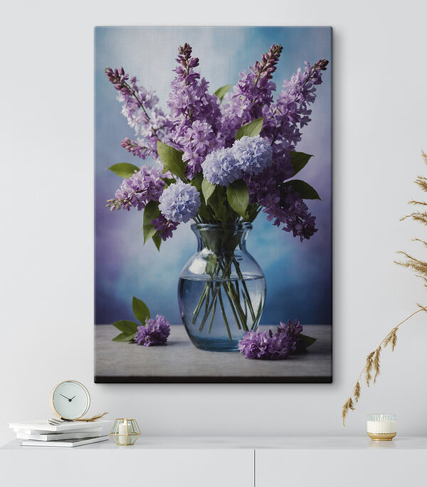 Vase with purple flowers
