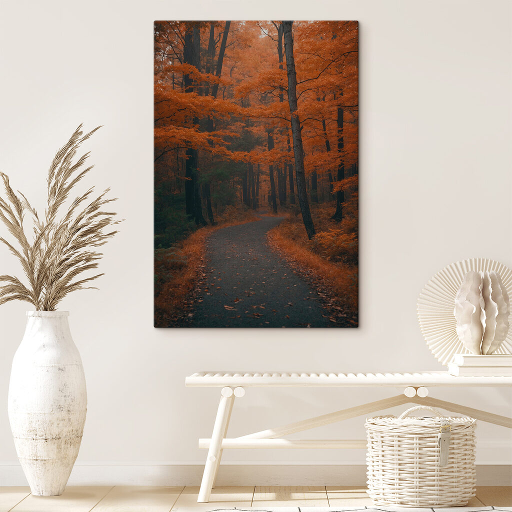 Path through a forest with orange leaves Path through a forest with orange leaves