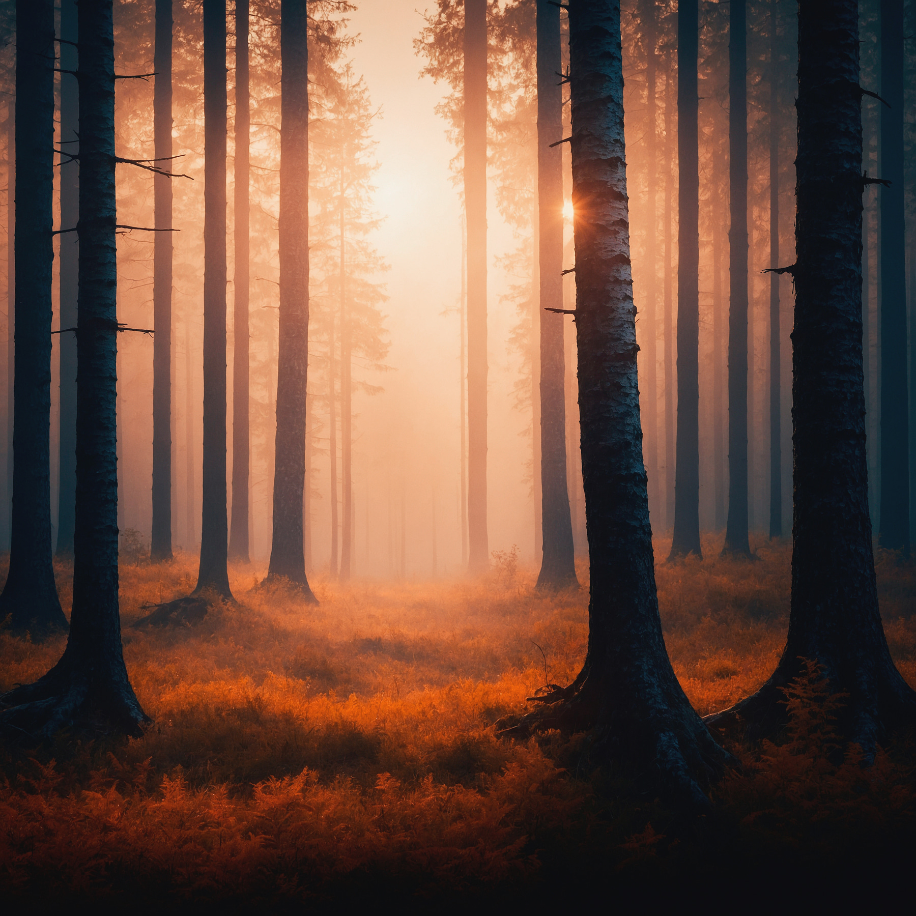 Forest with trees and fog Forest with trees and fog