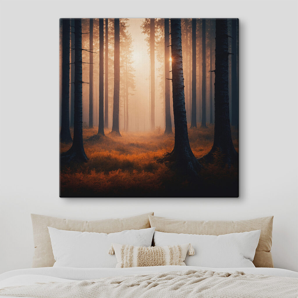 Forest with trees and fog Forest with trees and fog