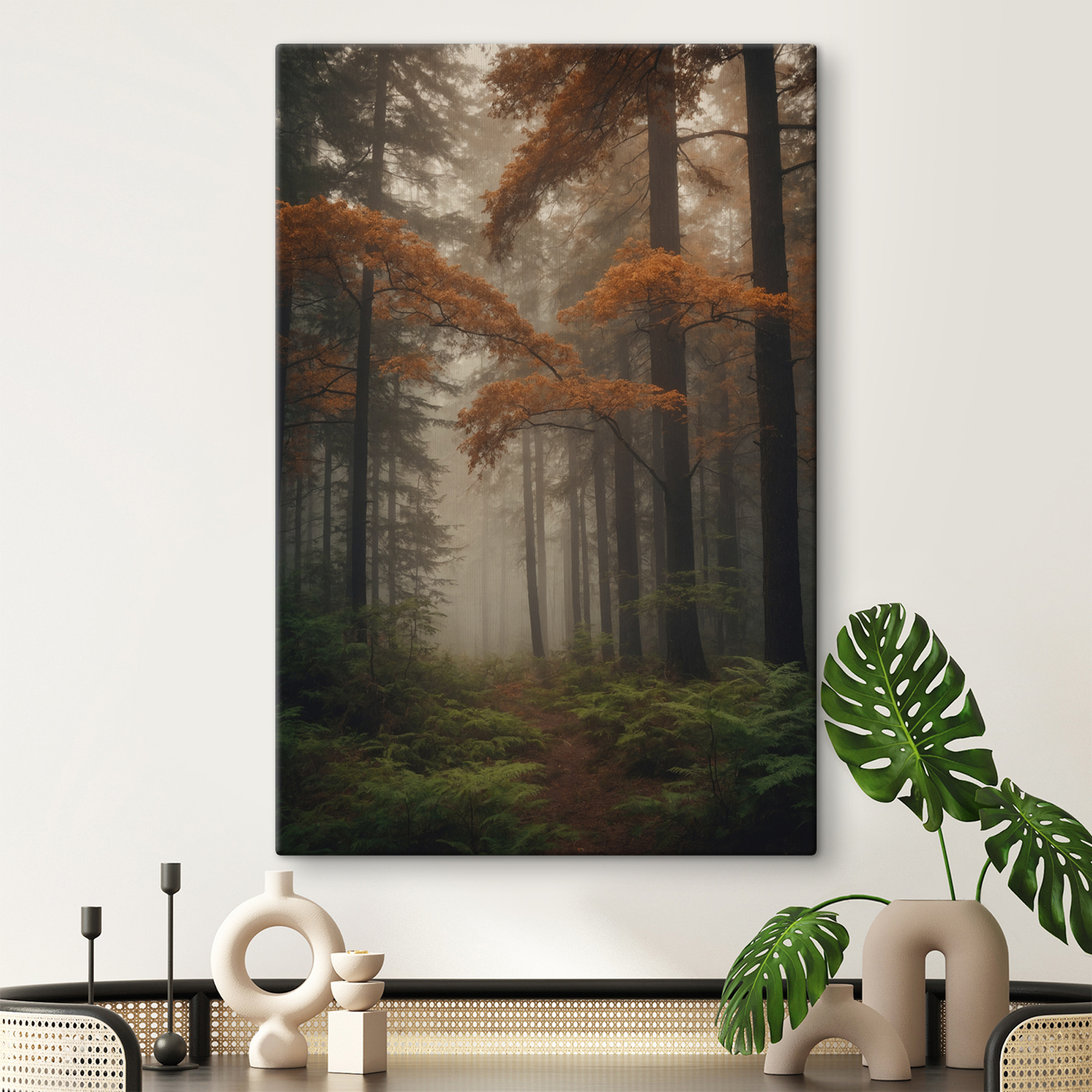 Forest with trees and fog Forest with trees and fog