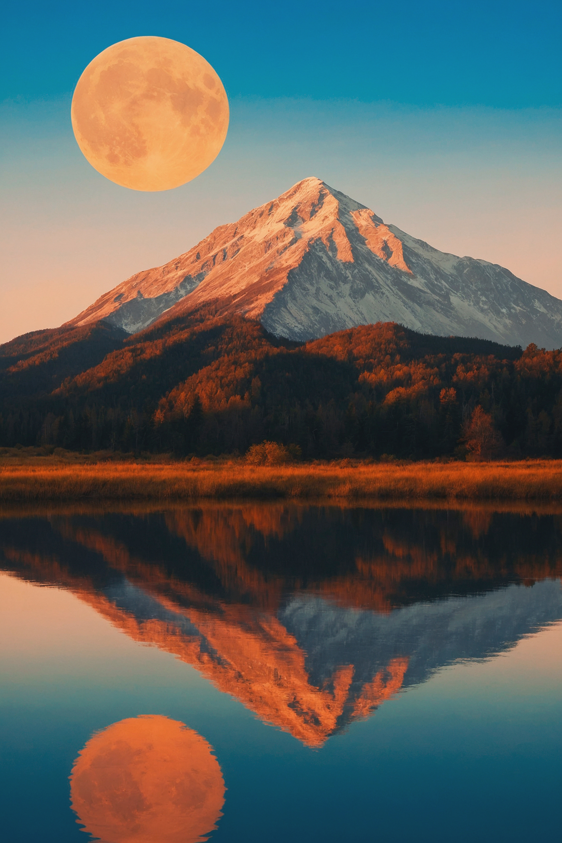 Mountain with a moon in the sky Mountain with a moon in the sky