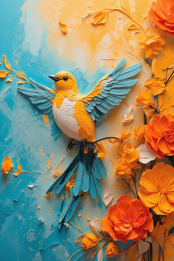 Bird on a branch with flowers Bird on a branch with flowers