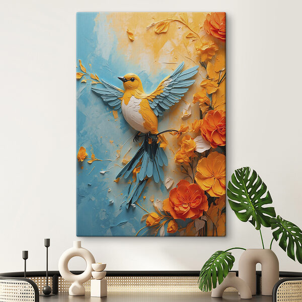 Bird on a branch with flowers Bird on a branch with flowers