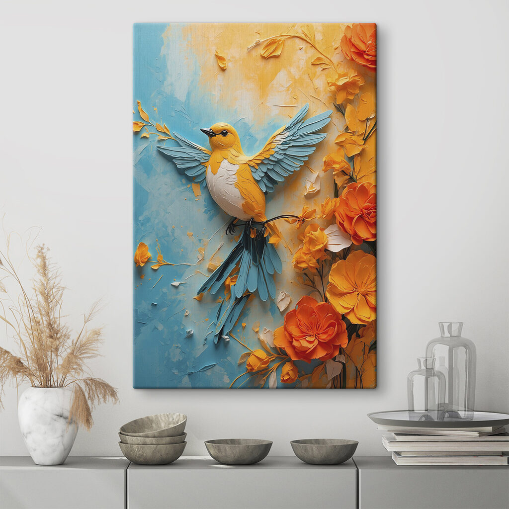 Bird on a branch with flowers Bird on a branch with flowers