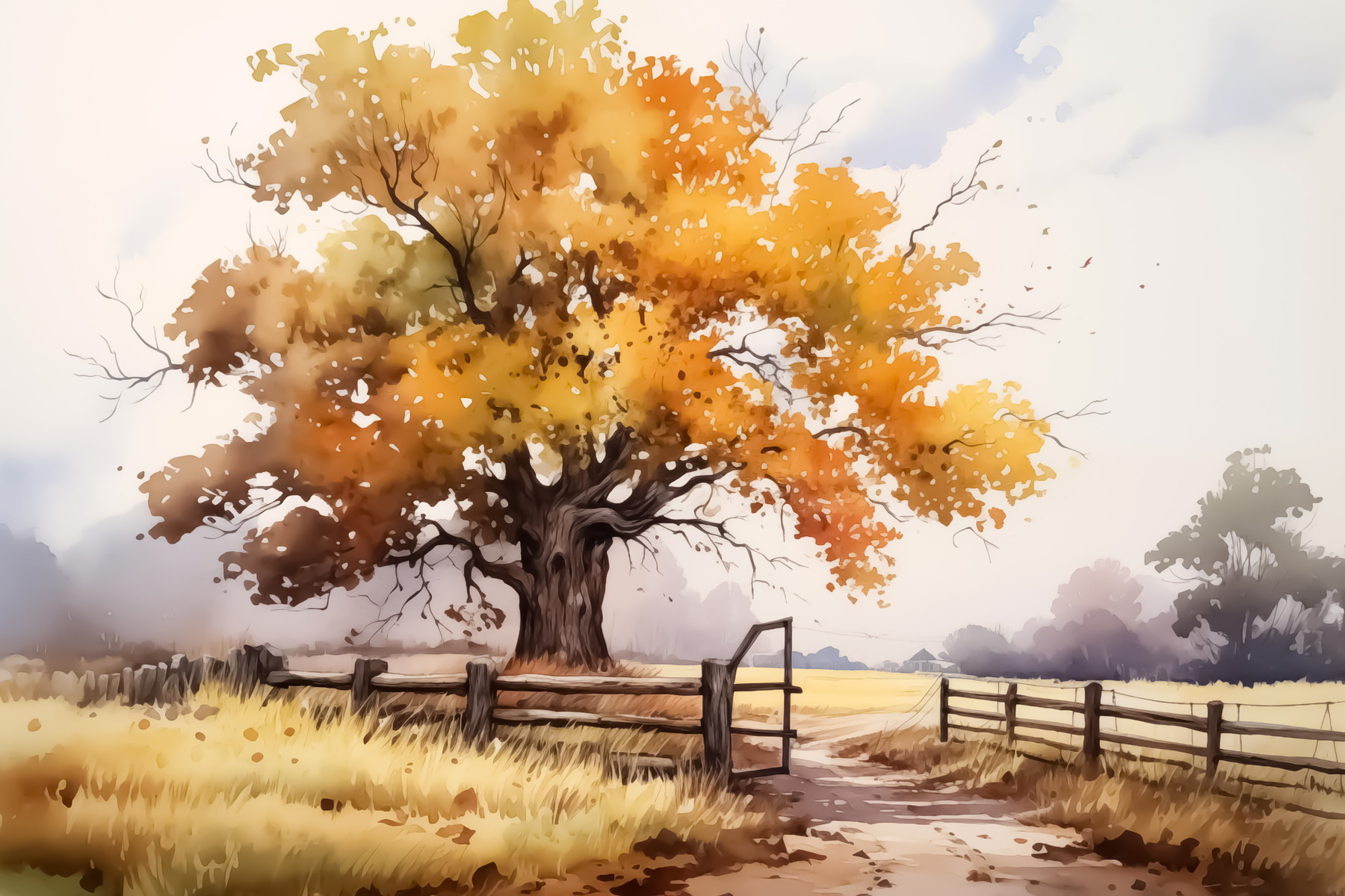 Tree with yellow leaves and a fence Tree with yellow leaves and a fence