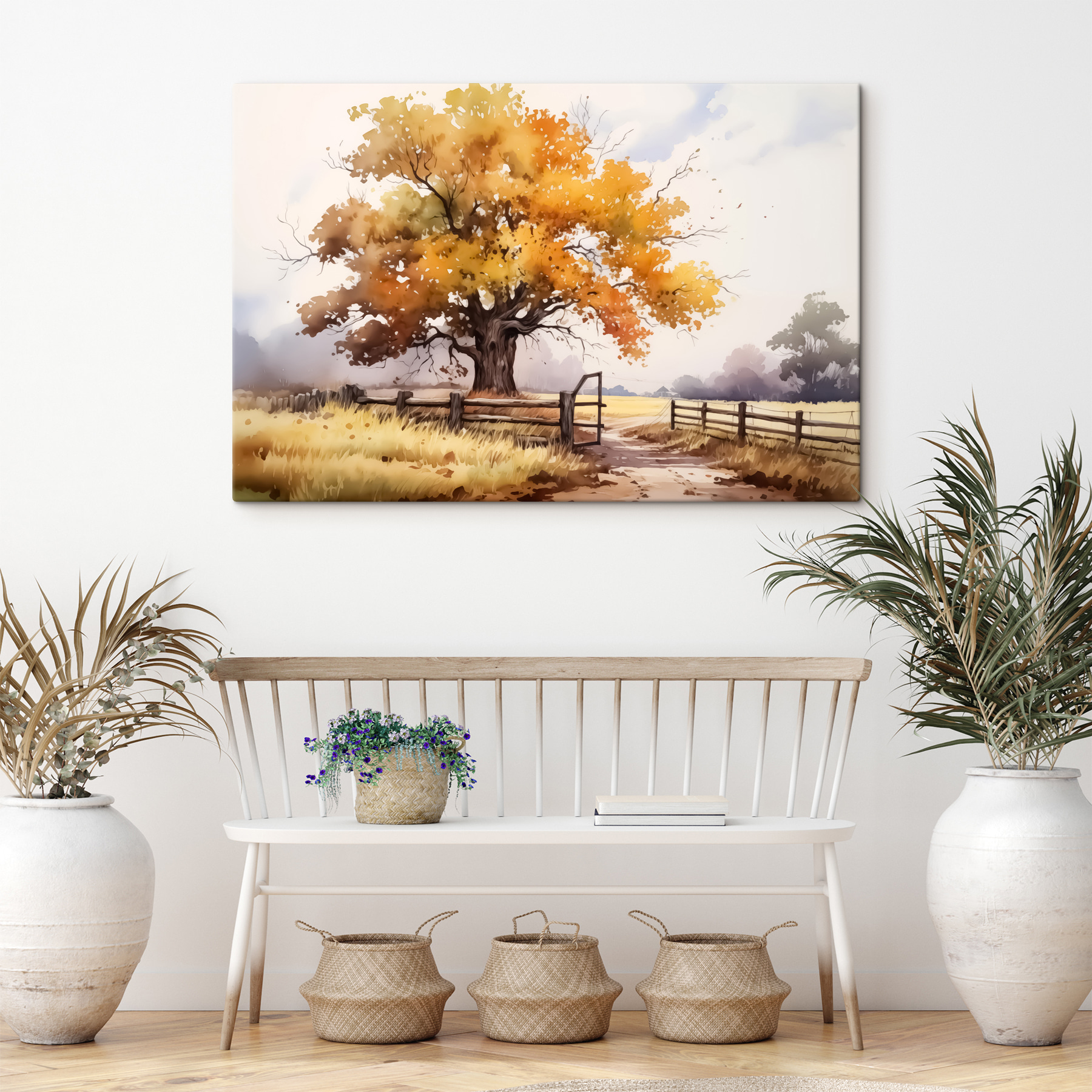 Tree with yellow leaves and a fence Tree with yellow leaves and a fence