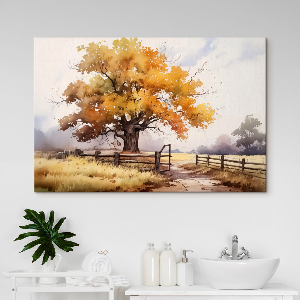 Tree with yellow leaves and a fence Tree with yellow leaves and a fence