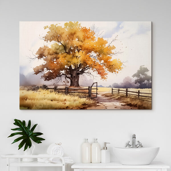 Tree with yellow leaves and a fence Tree with yellow leaves and a fence