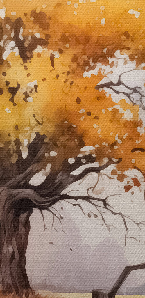 Tree with yellow leaves and a fence Tree with yellow leaves and a fence