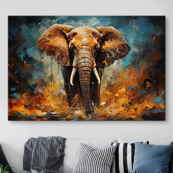 Cuadros Cuadros Un elefante con colmillos y sucio (SKU: s35505)