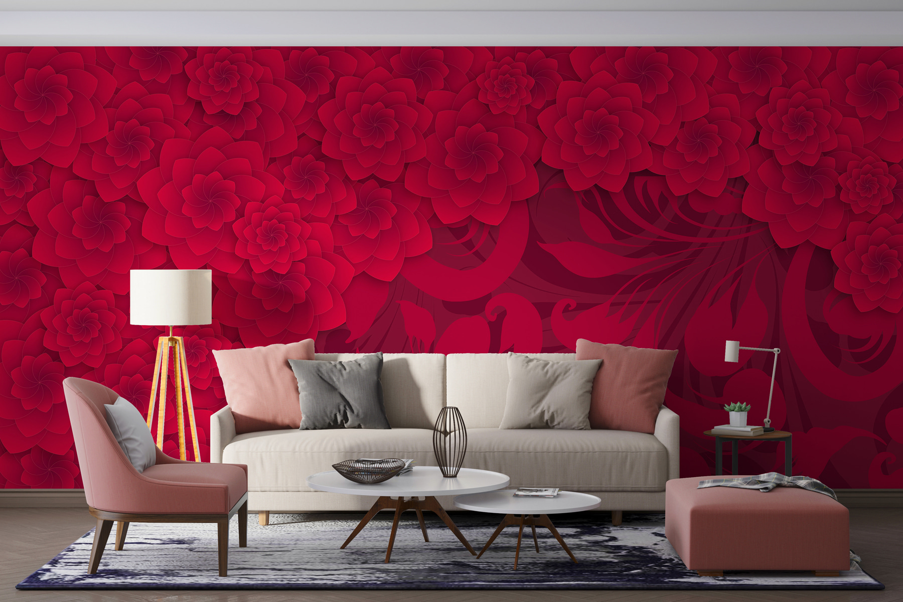 Red flower pattern on a red background