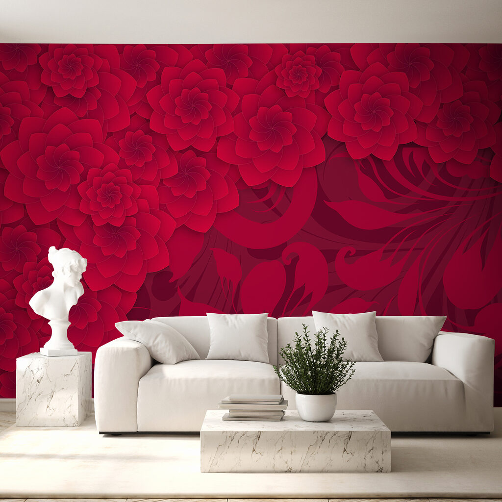 Red flower pattern on a red background