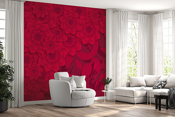Estampado de flores rojas sobre fondo rojo Estampado de flores rojas sobre fondo rojo