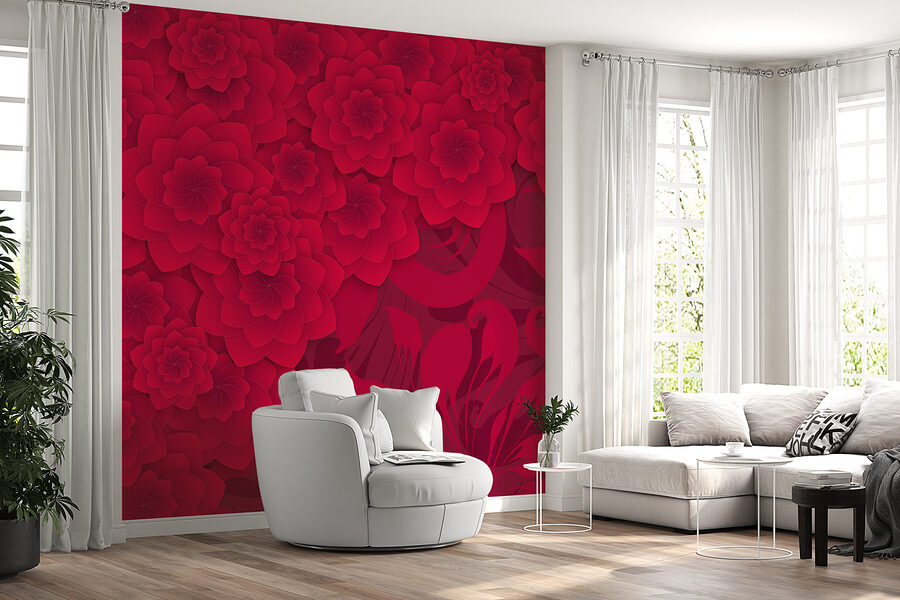 Estampado de flores rojas sobre fondo rojo