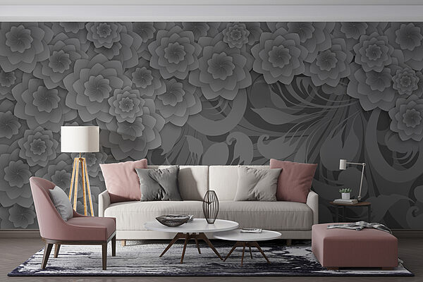 Diseño floral en gris y blanco Diseño floral en gris y blanco